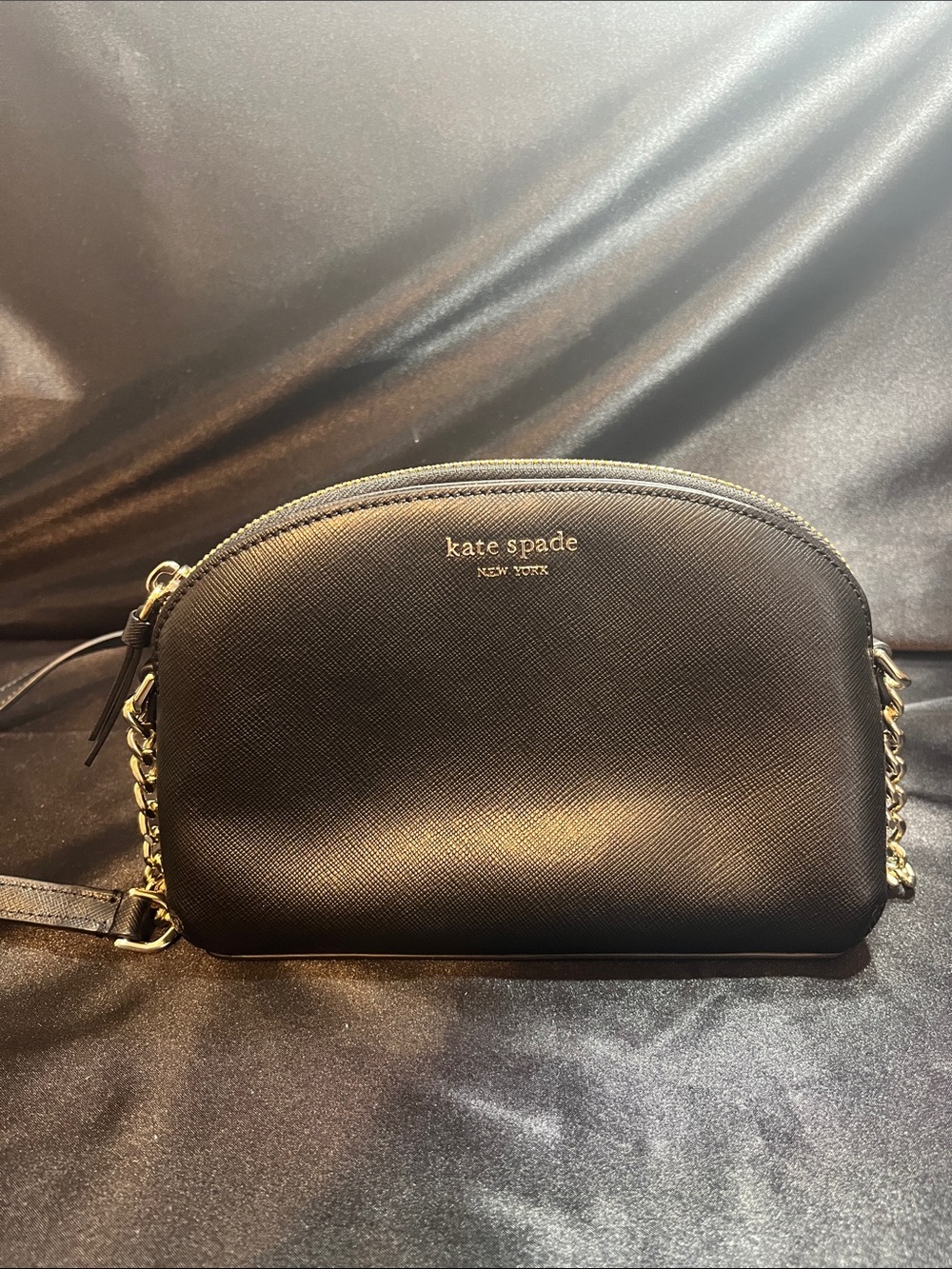 kate spade Black Saffiano Crossbody with Gold Chain